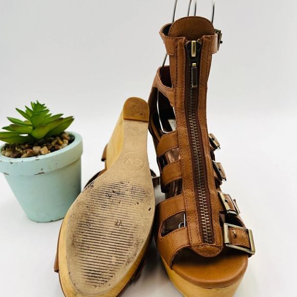 Cynthia Vincent Pacey Gladiator Brown Wedge Size 7.5 - Picture 14 of 16